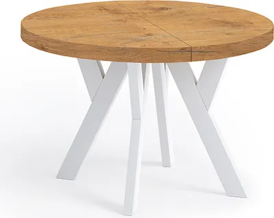 Produktbild von Runder Ausziehbarer Tisch für Esszimmer, PERO, Loft-Stil, Skandinavische, Durchmesser: 110 / 210 cm, Farbe: Eiche Lancelot / Weiss