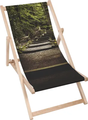 Produktbild von Dreamroots Liegestuhl klappbar Holz bis zu 130 kg, Sonnenliege klappbar mit 3-stufiger Neigungsregulierung der Rückenlehne, Stairs in the Forest