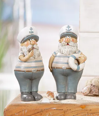 Produktbild von 2er  Set Figur Matrose " Kapitän Hinnerk, Kunstharz, 16 x 7,5 x 6,0cm mit Pfeife und Rettungsring