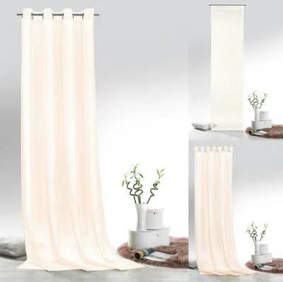 Produktbild von heimtexland ® Vorhänge Uni Voile einfarbig transparent Fensterdekoration Deko Gardine Typ418 Natur Ösenschal HxB 245x140 cm