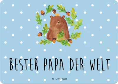 Produktbild von Mr. & Mrs. Panda tafel Bär König DIN A5 - Blau Pastell - Geschenk, wandtafel, Dad, Schild, Teddy, Wandbild, Papa, Vater, Vatertag, Daddy, Metallbild, Türschild