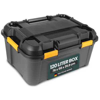 Produktbild von Kreher® Bunker Tough Aufbewahrungsbox 120L - extrem robuste IP67 Box aus recyceltem Kunststoff - Wasserdicht - ideal für Camping, Keller, Werkstatt