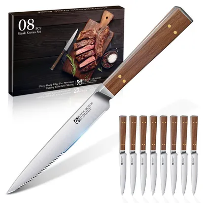 Produktbild von Steakmesser 8er Set mit Wellenschliff - Holzgriff, Edelstahl