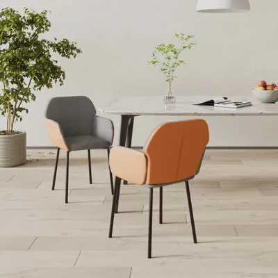 Image de The Living Store : lot de 2 chaises de salle à manger en tissu et similicuir gris clair