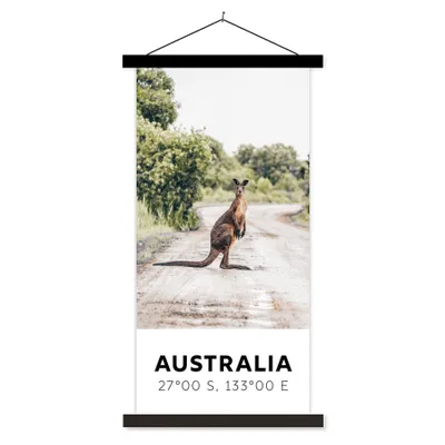 Produktbild von MuchoWow® Textilposter Känguru - Australien - Tiere 60x120 cm mit schwarzem Rahmen - Magnete