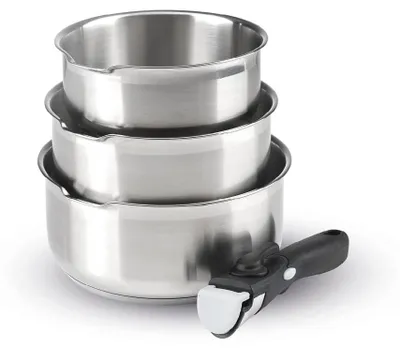 4-tlg. Induktionskochgeschirr-Set, Edelstahl, 16/18/20 cm, abnehmbarer Griff