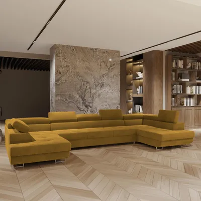 Produktbild von Masseno Ecksofa ISOLANO mit Schlaffunktion U-Form, Sofa mit Bettkasten, Wohnzimmersofa, Couch, Soffa, Bettsofa, Couchgarnitur- Gelb, MONOLITH 48