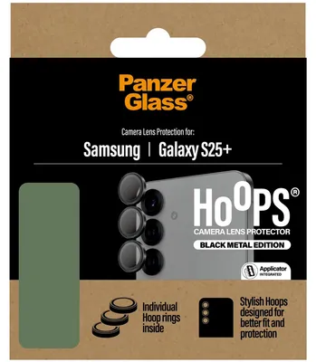 Produktbild von PanzerGlass ® Hoops® Kameraschutz Schwarz Samsung Galaxy S25+, Samsung, Samsung - Galaxy S25+, Trockene Anwendung, Kratzresistent, Schockresistent, Schwarz, 1 Stück(e)
