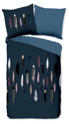 Productafbeelding van Good Morning Dekbedovertrek "Feathers" - Blauw - (200x200 cm) - 100% Katoen