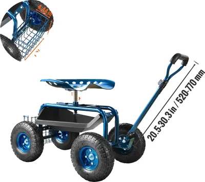 Produktbild von Rollender Gartenwagen, ergonomisches Design, verstellbare Lenkung, Blau
