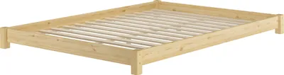 Produktbild von Flaches Futon-Doppelbett Bodenbett  Niedrigbett 140x200 Kiefer massiv V-60.51-14Rollrost inkl.