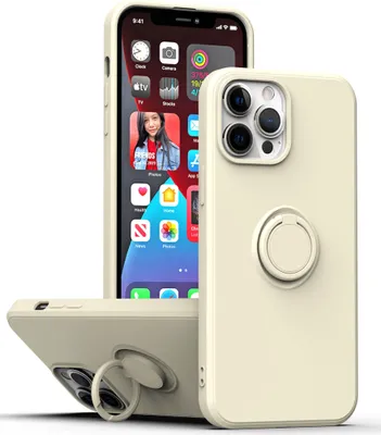 Produktbild von iPhone 13 Pro Max Handyhülle, Ring Halter Ständer Kratzfeste Weiche Silikon schutzhülle für iPhone 13 Pro Max Weiß