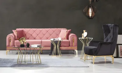 Immagine prodotto di Divano Chesterfield rosa in acciaio inox Divano moderno imbottito Divano a tre posti