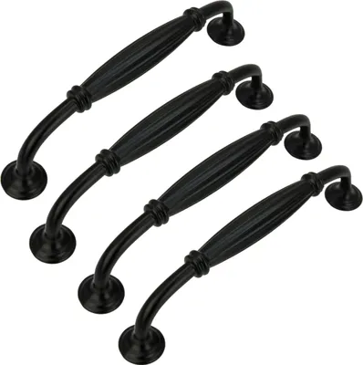Produktbild von 4er Set Möbelgriff Schwarz 128 mm - Mattschwarze Aluminiumzüge für Möbel, Schränke und Kommoden, moderne und elegante Designlösung für Ihr Zuhause.