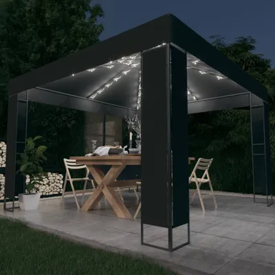 Produktbild von The Living Store Pavillon mit Doppeldach & LED-Lichterkette 3x3 m Anthrazit