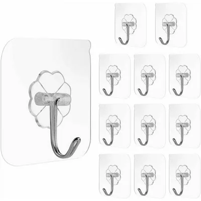 Produktbild von 12 Stück Saugnapfhaken Handtuchhalter Wandhaken Transparente Klebequadrate Wiederverwendbare Edelstahl für Küchen- und Badezimmerhandtücher