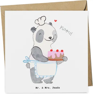 Produktbild von Mr. & Mrs. Panda Grußkarte Panda Backen - Weiß - Geschenk, doppelkarte, Klappkarte, Kuchen, faltkarte, Glückwunschkarte, Hobbybäcker, anlasskarte