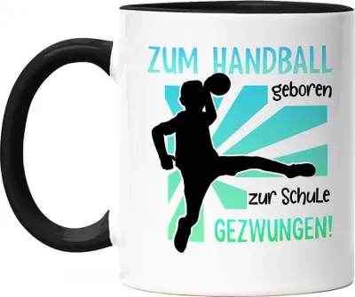 Produktbild von Zum Handball geboren Tasse Schwarz Schule gezwungen Handballer Verein Sohn Neffe Enkel