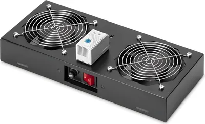 Immagine prodotto di DIGITUS Professional Line DN-19 FAN-2-WM-T-SW - Inserto ventilatore a rack con termostato (2 ventilatori) - Nero, RAL 9005 - 48,3