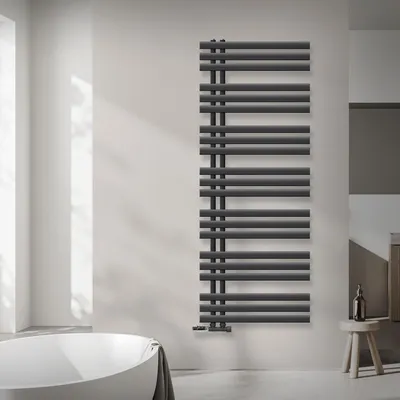 Produktbild von LuxeBath Design Badheizkörper, 600x1600 mm, Anthrazit, Anschlussgarnitur Thermostat Eck Wand, ohne Heizstab