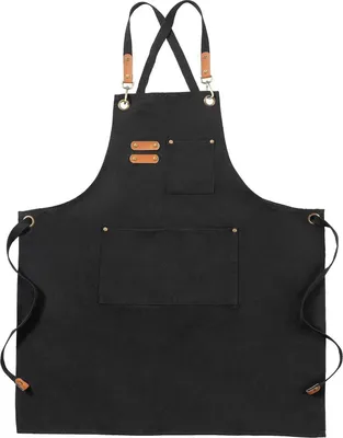 Produktbild von Segeltuchschürze Schwarz für Männer und Frauen, verstellbarer Riemen, 3 Taschen, Kreuzrücken