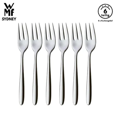 Produktbild von WMF Sydney Kuchengabel Set 6-teilig aus Cromargan Edelstahl 18/10, poliert glänzend, spülmaschinenfest, robuste Kuchengabeln 15,7 cm, Gabel, Besteck