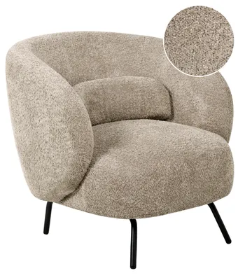 Produktbild von BELIANI Sessel Taupe aus Bouclé Stoff Schwarze Beine Geschwungene Rückenlehne Gepolstert Glamour Elegantes Design für Wohnzimmer Schlafzimmer Flur