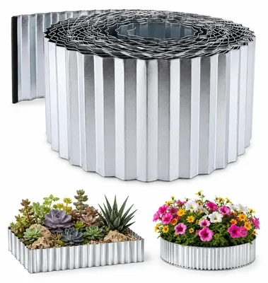 Image de Bordure de jardin en métal galvanisé, 15 mètres, flexible, idéale pour délimiter les massifs de fleurs