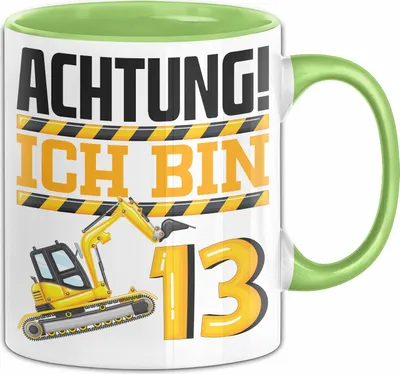 Produktbild von 13. Geburtstag Geschenk Tasse Becher Jungs Baustelle Geburtstagsgeschenk Achtung Ich Bin 13 Teenager (Grün)