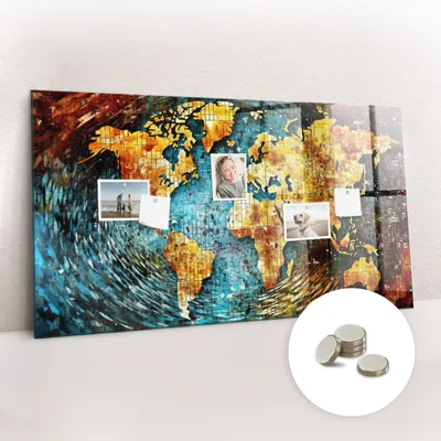 Obrázok produktu pre Magnetická tabuľa na stenu - Memo Tabuľa Sklenená - vrátane 5 magnetov - 120x60 cm - Svet chaosu