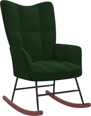 Image de The Living Store Chaise à bascule en velours vert foncé