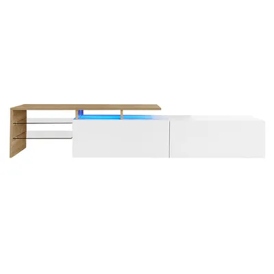 Produktbild von TV-Schrank mit LED-Beleuchtung TV-Tisch TV-Ständer Holzoptik Glasböden TV-Schranktisch Weiß+Holz
