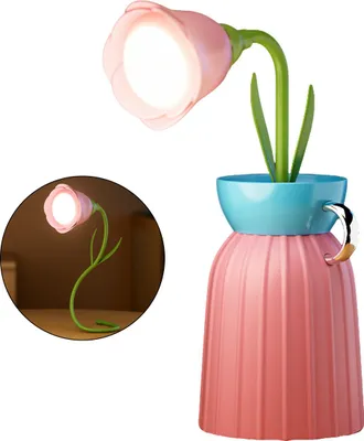 Produktbild von Rosa blütenförmige Kinderschreibtischlampe – 3 Farbtemperaturen, USB-aufladbar, perfekte Nachttischlampe