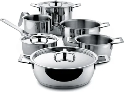Obrázok produktu pre Alessi Hrnce a panvice - 9-dielna súprava hrncov, nerezová oceľ