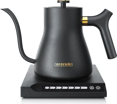 Produktbild von Arendo Edelstahl Wasserkocher mit Temperatureinstellung, 40° bis 100°, Warmhaltefunktion, Zwischenmessungen, 0,5 Liter, asiatisches Design, Sensortasten digital, 360° Basis, Schwarz