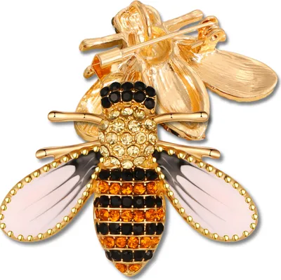 Produktbild von EDIBAZZAR | Goldene Strassbrosche mit Biene, schwarz, Damen-Insekten-Wespenmotiv, hochwertige Qualität
