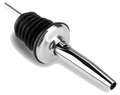 Produktbild von LAYBA Flaschenausgießer Silber, Edelstahl mit Gummistopfen, ohne Verschlusskappe, für Öl, Essig, Sirup und geeignete Getränke, 1 Stück