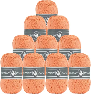 10 x 50g Strick- u. Häkelgarn Durable Coral Uni Baumwollgarn Sommergarn 2195 pastellorange