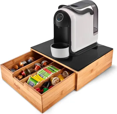 Productafbeelding van Avilia: Ruimtebesparende capsulehouder van bamboe met 2 lades voor capsules en koffie