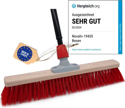 Produktbild von Novaliv Straßenbesen 50 cm I Besen mit Stiel ausziehbar I Elaston rot I Grob I Industriebesen Kehrbesen Gartenbesen Hofbesen