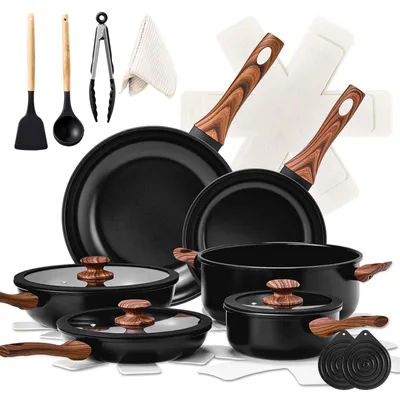 Lot De 6 Casseroles Et Poêles Céramique Antiadhésives – Aluminium Moulé Avec Poignées Silicone