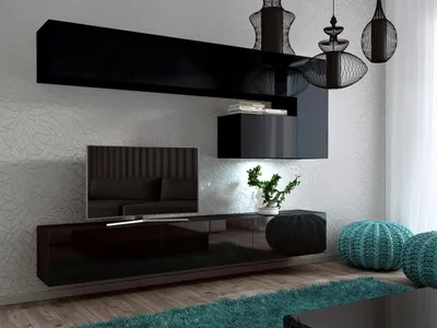 Obrázek produktu pro Furnitech Závěsná skříňka do obývacího pokoje - Závěsná skříňka moderní - Police a TV skříňka - Nábytek do obývacího pokoje bez LED (Future C15/HG/B/1 1A)