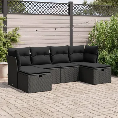 Produktbild von Eleganten-Stil 6-tlg. Garten-Lounge-Set mit Kissen Garten-Sofagarnitur, Outdoor Indoor, Schwarz Poly Rattan Gartenmöbel-Sets CHY12200523