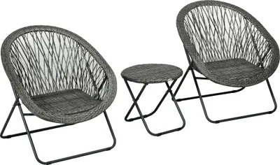 Produktbild von Outsunny Gartenmöbel-Set 3-tlg., Gartengarnitur mit Couchtisch, 2 Stühlen, Grau