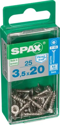 Immagine prodotto di Set di 25 viti SPAX in acciaio inox testa svasata torx, Diam.3,5 mm x L.20 mm