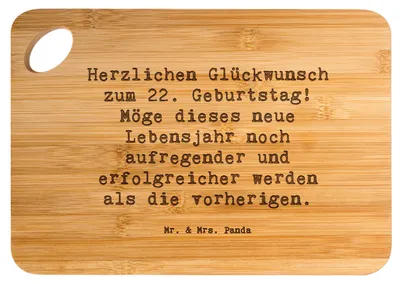 Produktbild von Mr. & Mrs. Panda Frühstücksbrettchen Spruch 22. Geburtstag - Transparent - Geschenk, unvergesslich, Happy Birthday, Holzbrett, Feier, Holzbrettchen, Schneidebrett, Brett