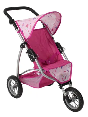 Produktbild von Bayer Chic 2000 Sport-Puppenjogger Leon | 3-Rad Buggy für Puppen | Höhenverstellbarer Griff 49-78 cm | Ab 4 Jahren geeignet, Einhorn pink