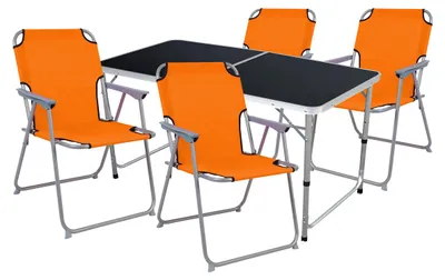 Produktbild von 5-teiliges Campingmöbel Set Black Alu 120x60x58/70cm orange
