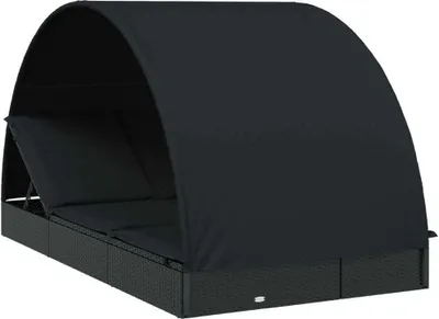 Zdjęcie produktu dla vidaXL Leżak dla 2 osób z okrągłym dachem czarny 211x112x140 cm