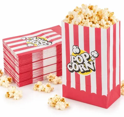 Produktbild von Popcorntüten Popcornbecher Kinotüten - 80 Stück - Kraftpapier - Rot und Weiß gestreift - 10 x 7 x 16 cm